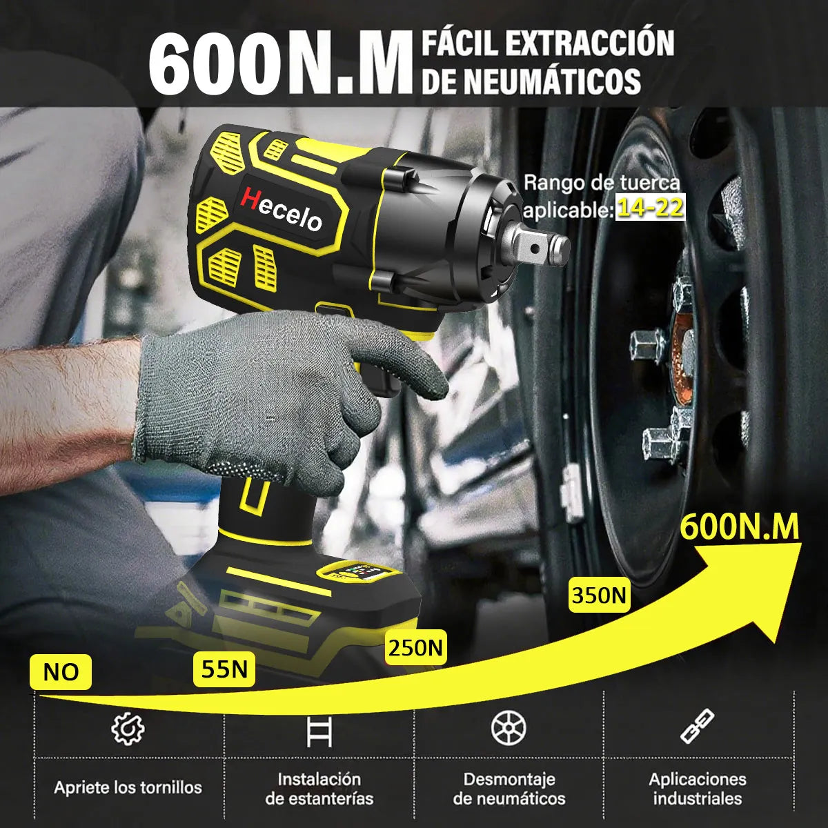 Llave pistola de impacto inalámbrico 2 Baterias 1/2